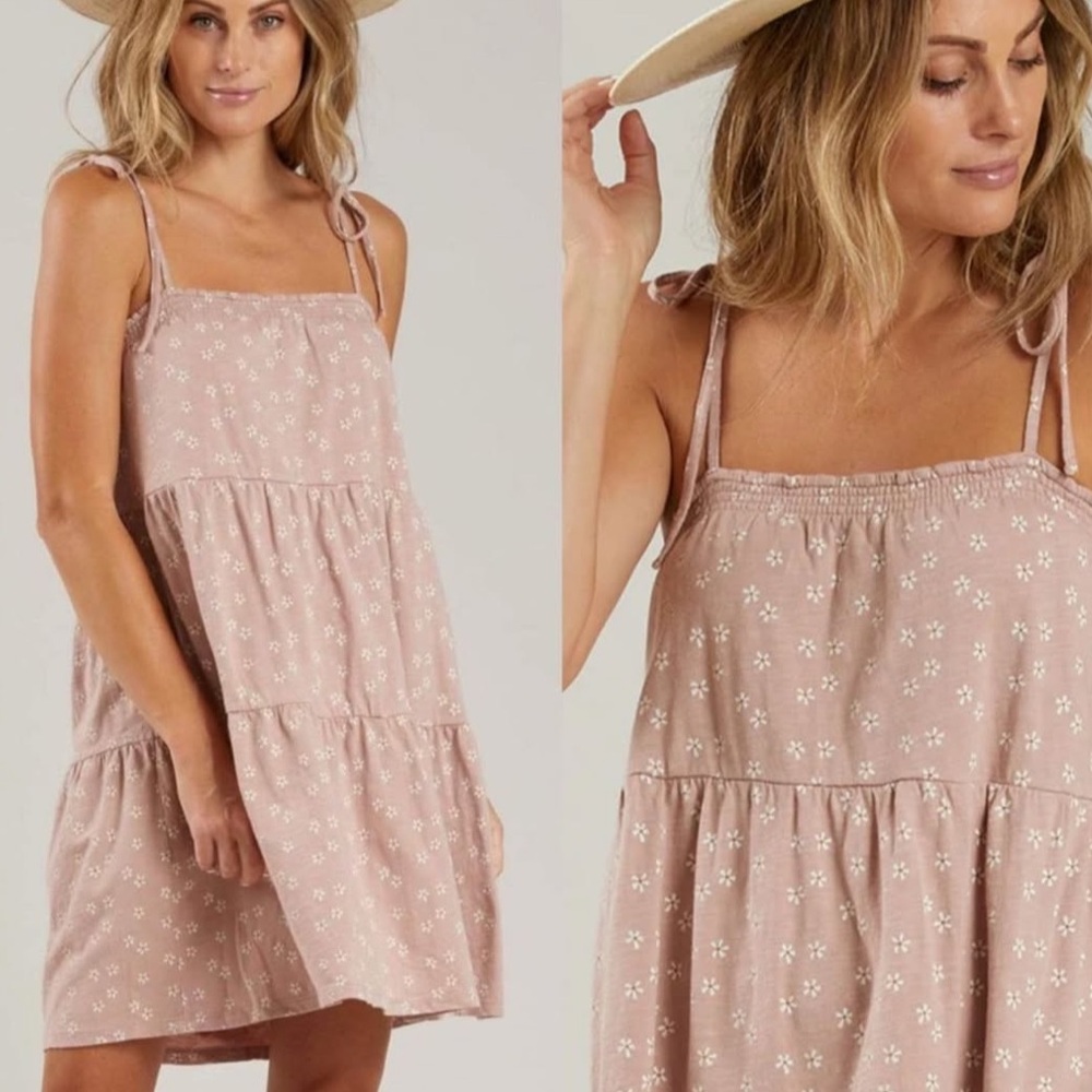 Rylee + Cru Dusty Rose Floral Tiered Mini Dress